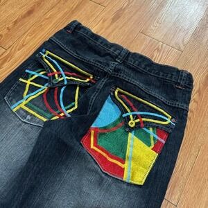 PACO Men's Jeans Embroidered Y2K Baggy Skater Multicolor Wide Leg Size 33x32